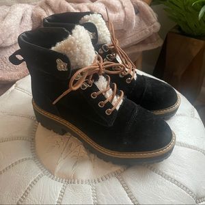 Shearling Lace-Up Combat Boot